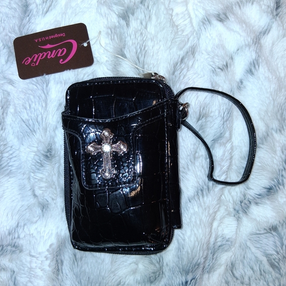 Candie's Handbags - Candie's Black Croc-Embossed Wristlet